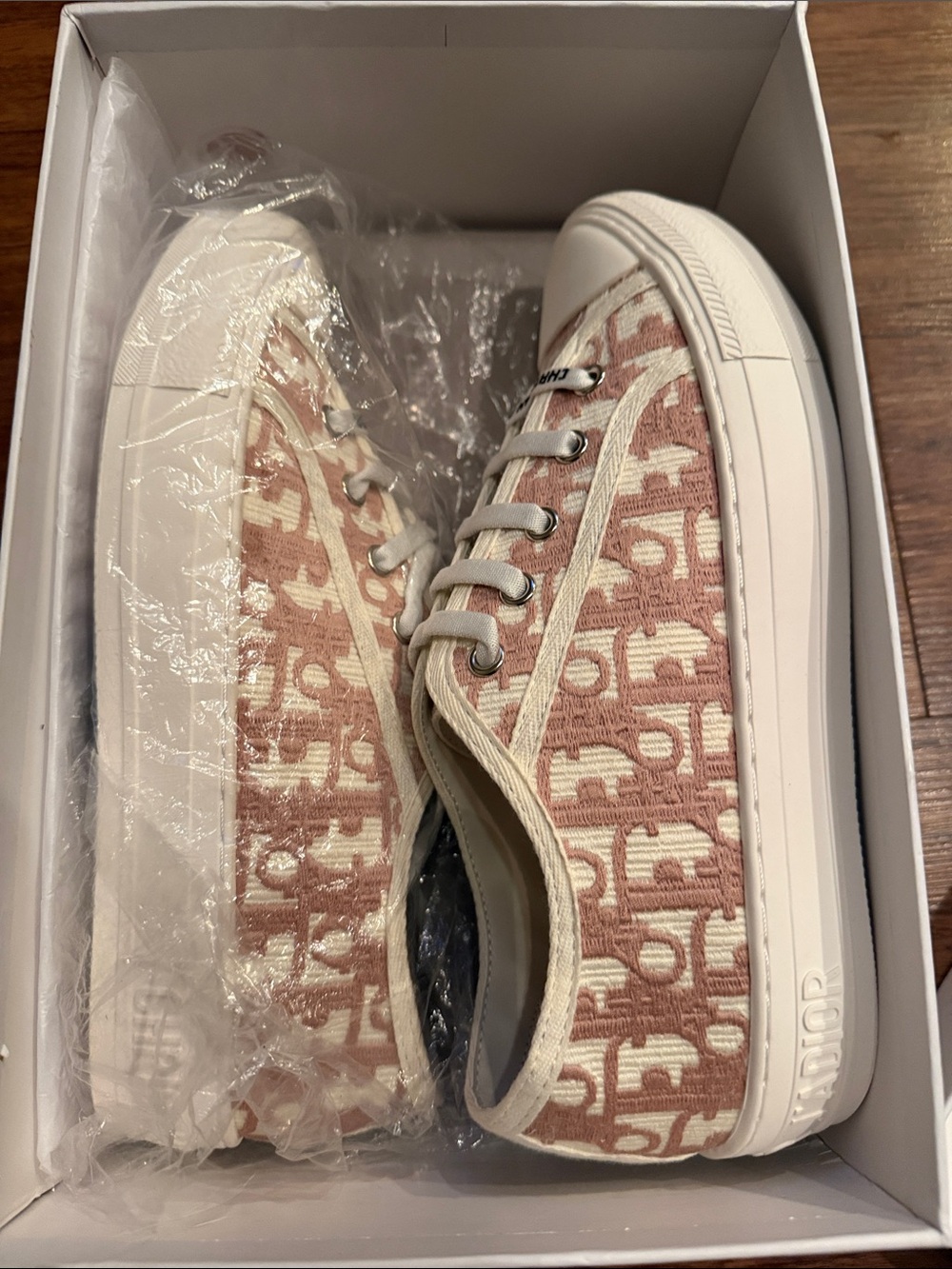 Dior Beige-Pink Logo Canvas Low-Top Sneaker - Picture 6 of 7